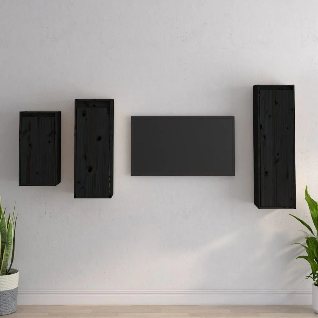 Berkfield TV Cabinets 3 pcs Black Solid Wood Pine