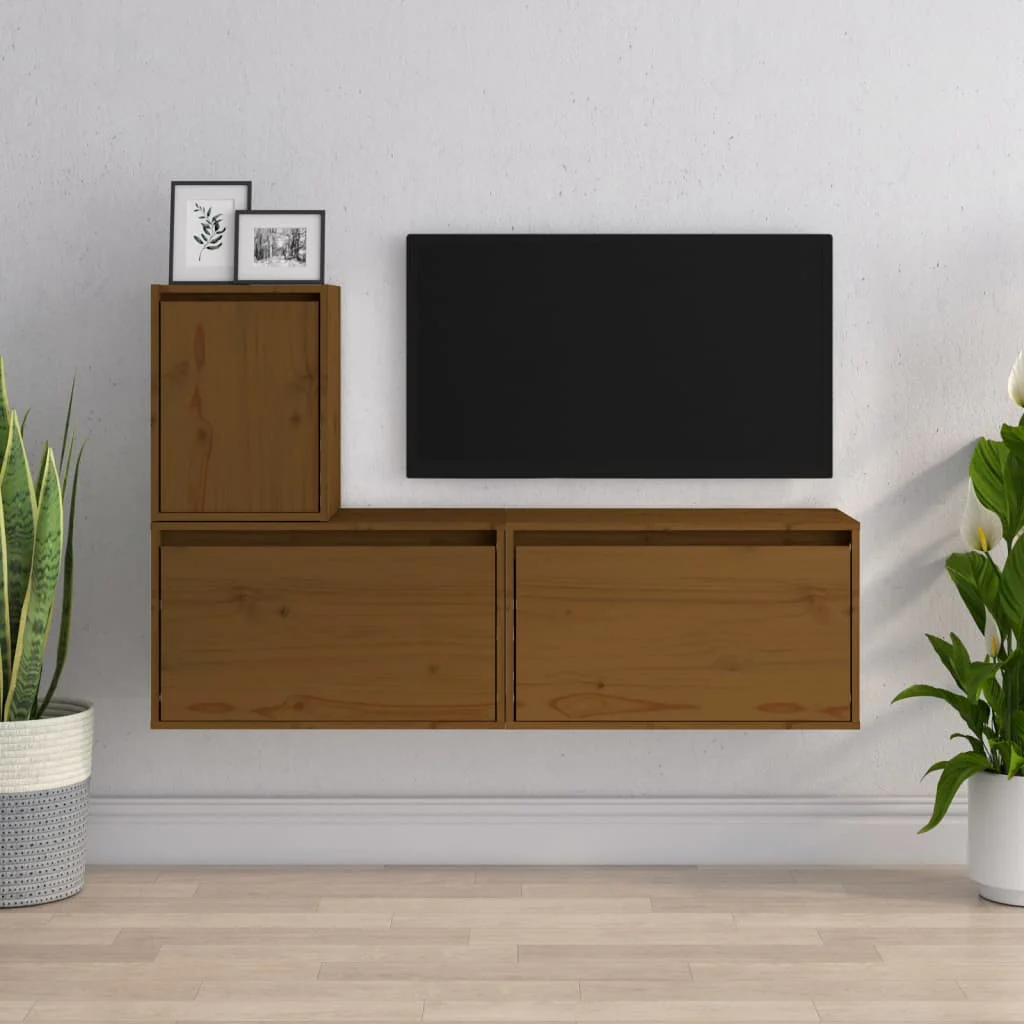 Berkfield TV Cabinets 3 pcs Honey Brown Solid Wood Pine