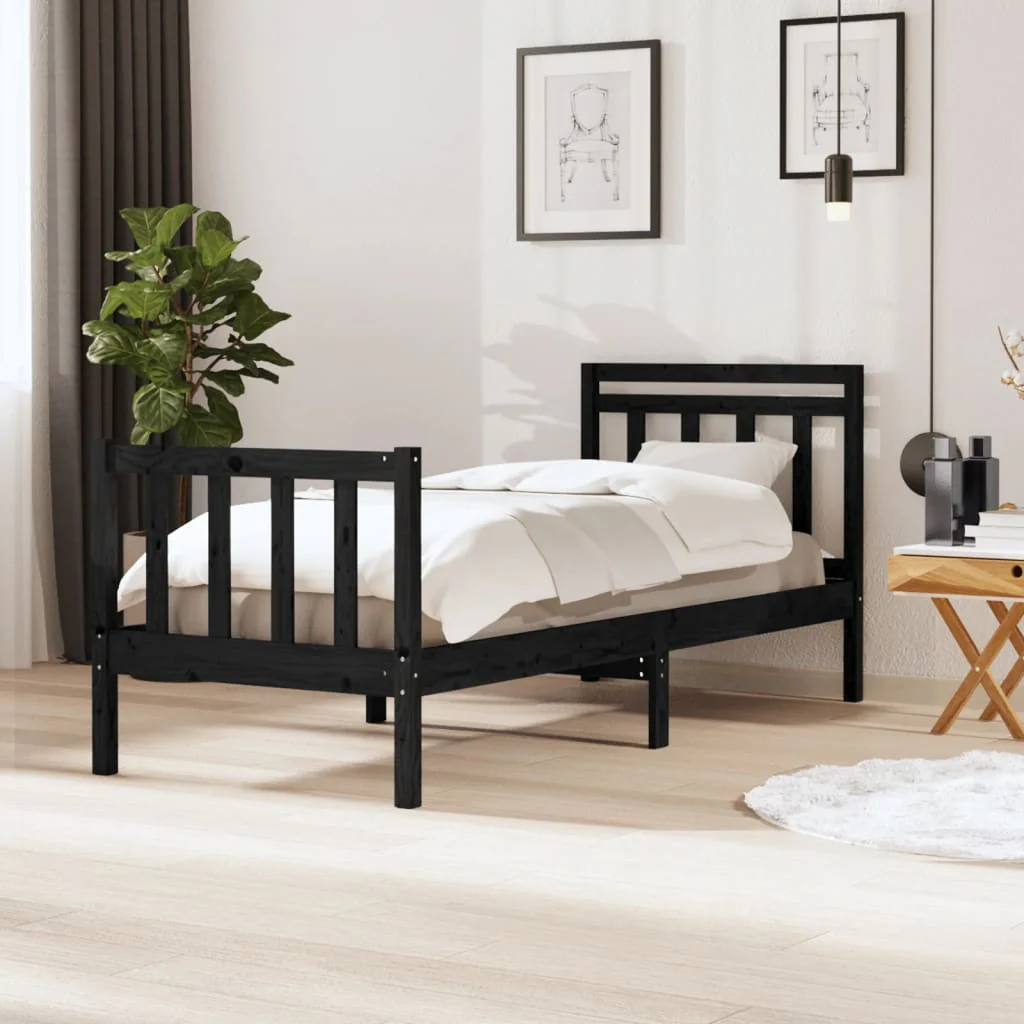 Berkfield Bed Frame Black 90x190 cm Single Solid Wood
