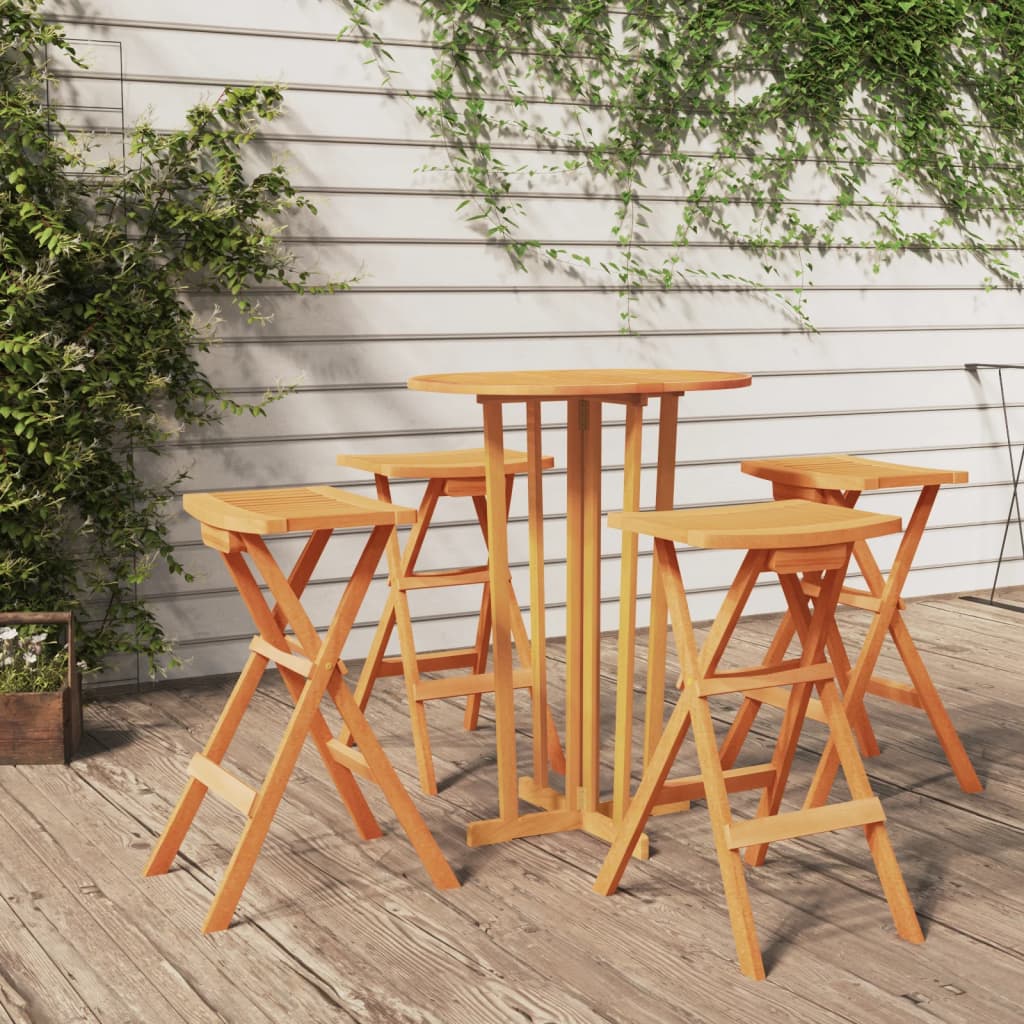 Berkfield 5 Piece Folding Bar Set Solid Wood Teak