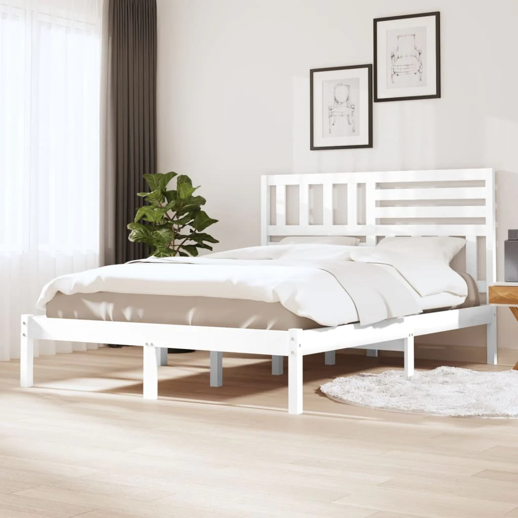 Berkfield Bed Frame White 150x200 cm King Size Solid Wood Pine
