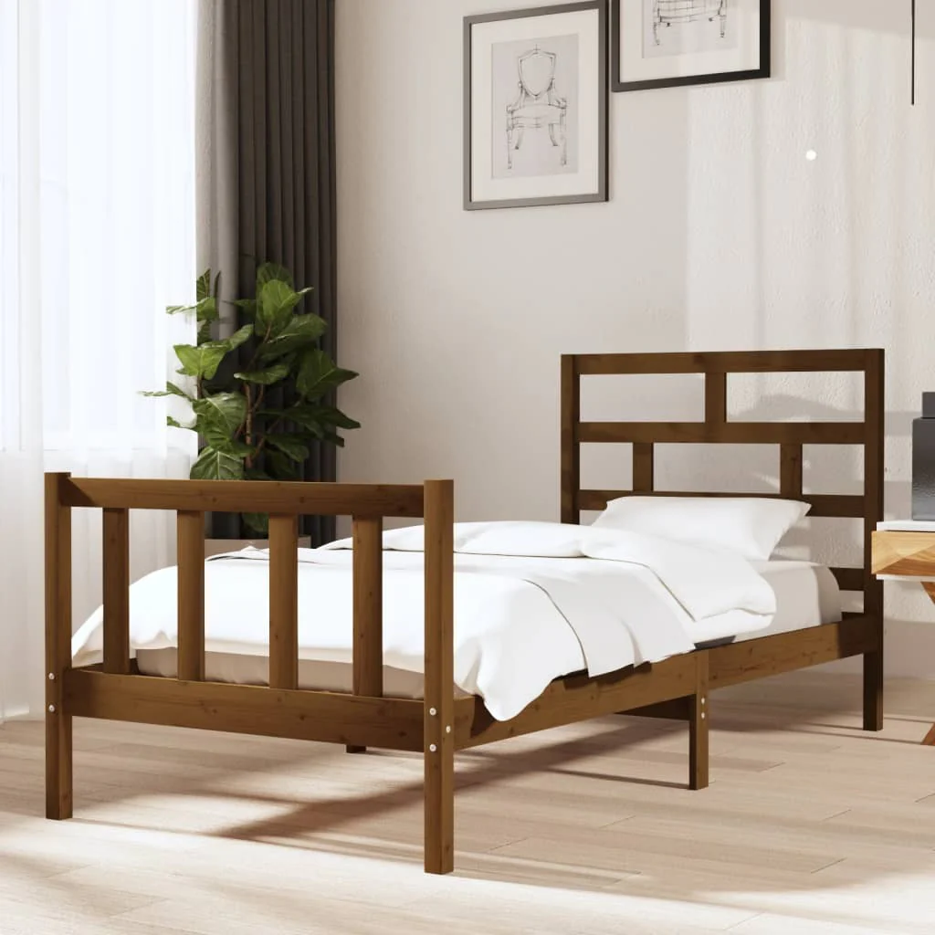 Berkfield Bed Frame Honey Brown Solid Wood Pine 90x190 cm Single