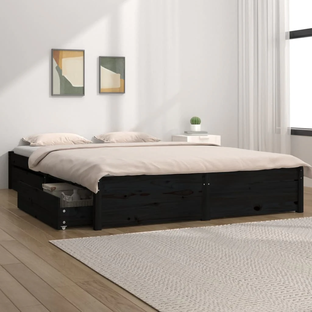 Berkfield Bed Frame with Drawers Black 140x200 cm