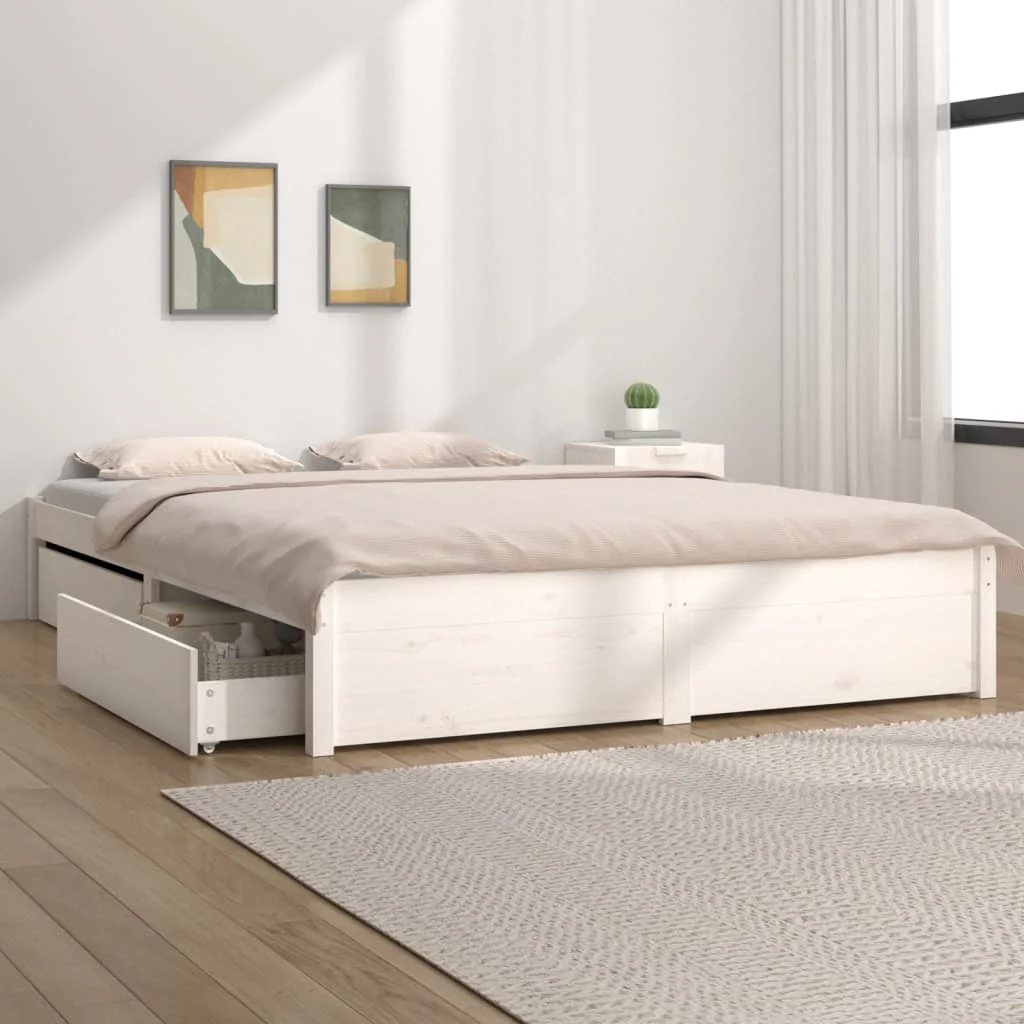 Berkfield Bed Frame with Drawers White 180x200 cm Super King Size