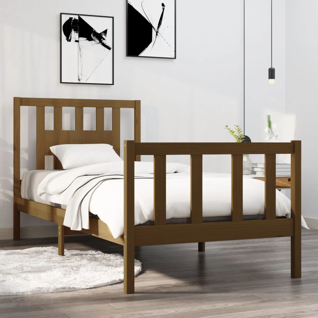 Berkfield Bed Frame Honey Brown Solid Wood 90x190cm Single