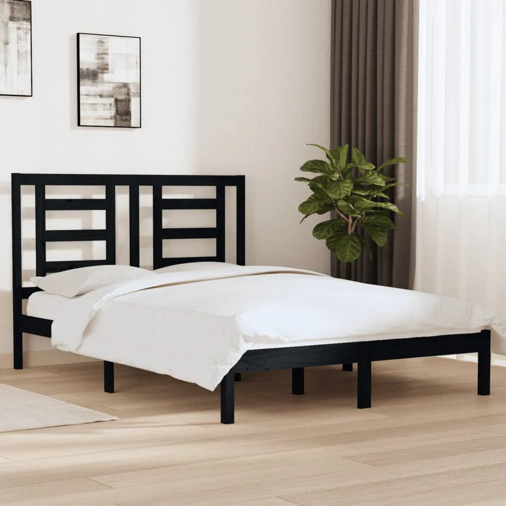 Berkfield Bed Frame Black Solid Wood Pine 150x200 cm King Size