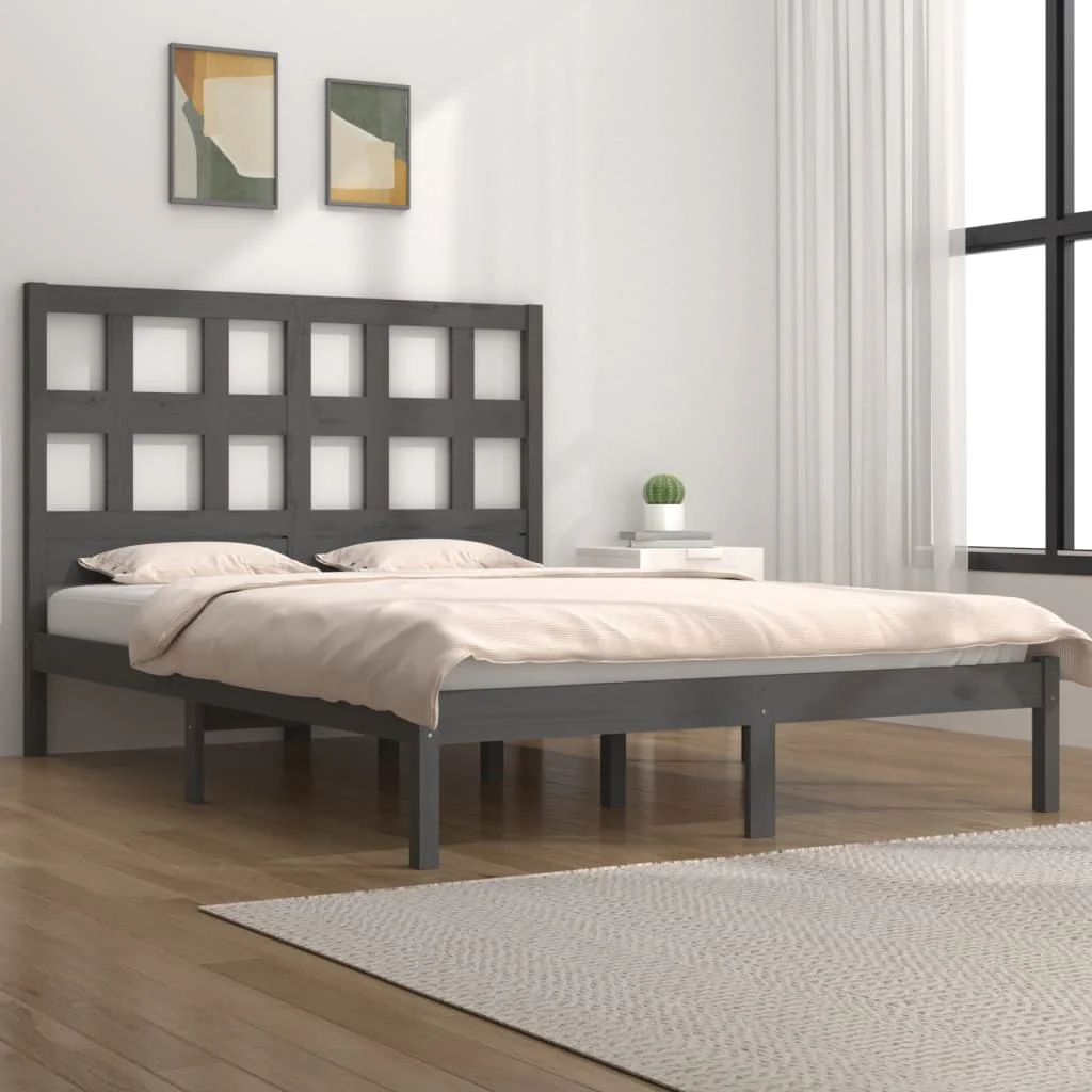 Berkfield Bed Frame Grey Solid Wood Pine 200x200 cm