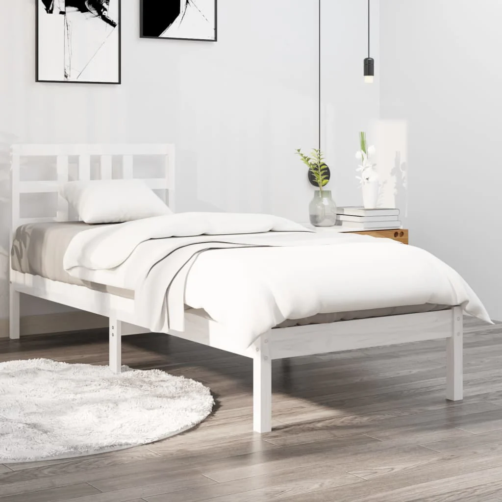 Berkfield Bed Frame White Solid Wood 75x190 cm Small Single