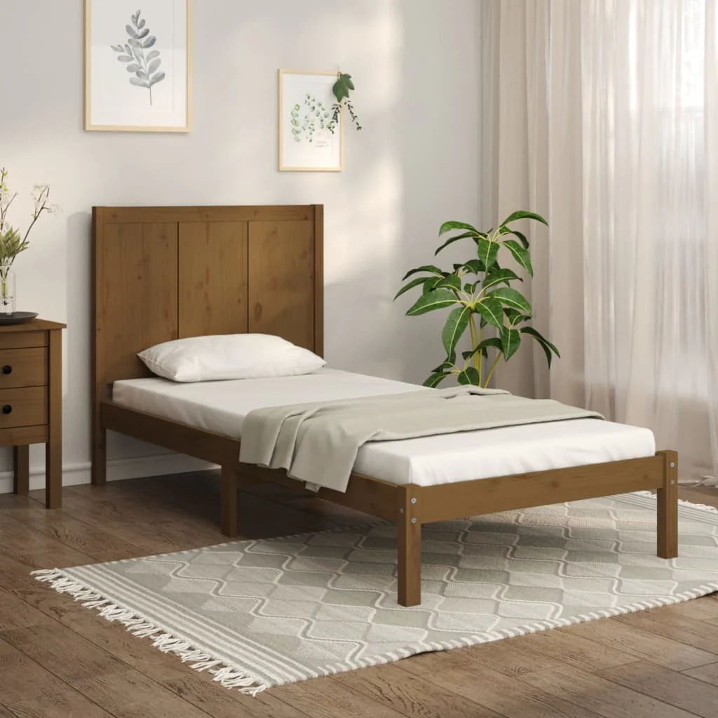 Berkfield Bed Frame Honey Brown Solid Wood 75x190 cm Small Single