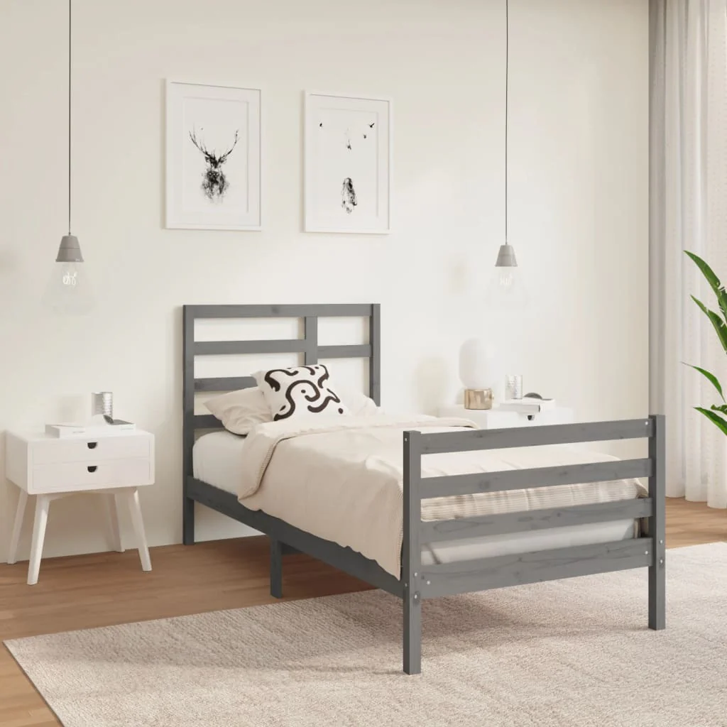 Berkfield Bed Frame Grey Solid Wood 90X190 cm Single