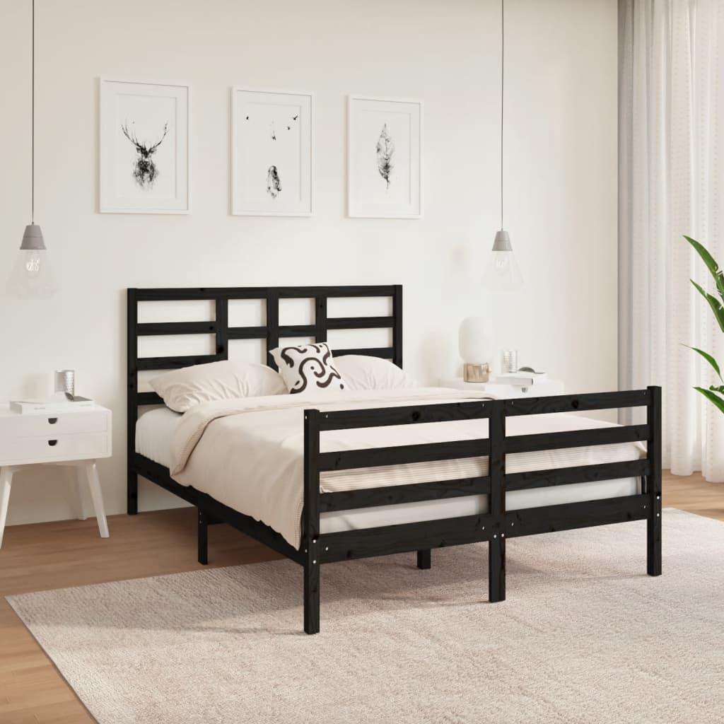 Berkfield Bed Frame Black Solid Wood 140x190 cm