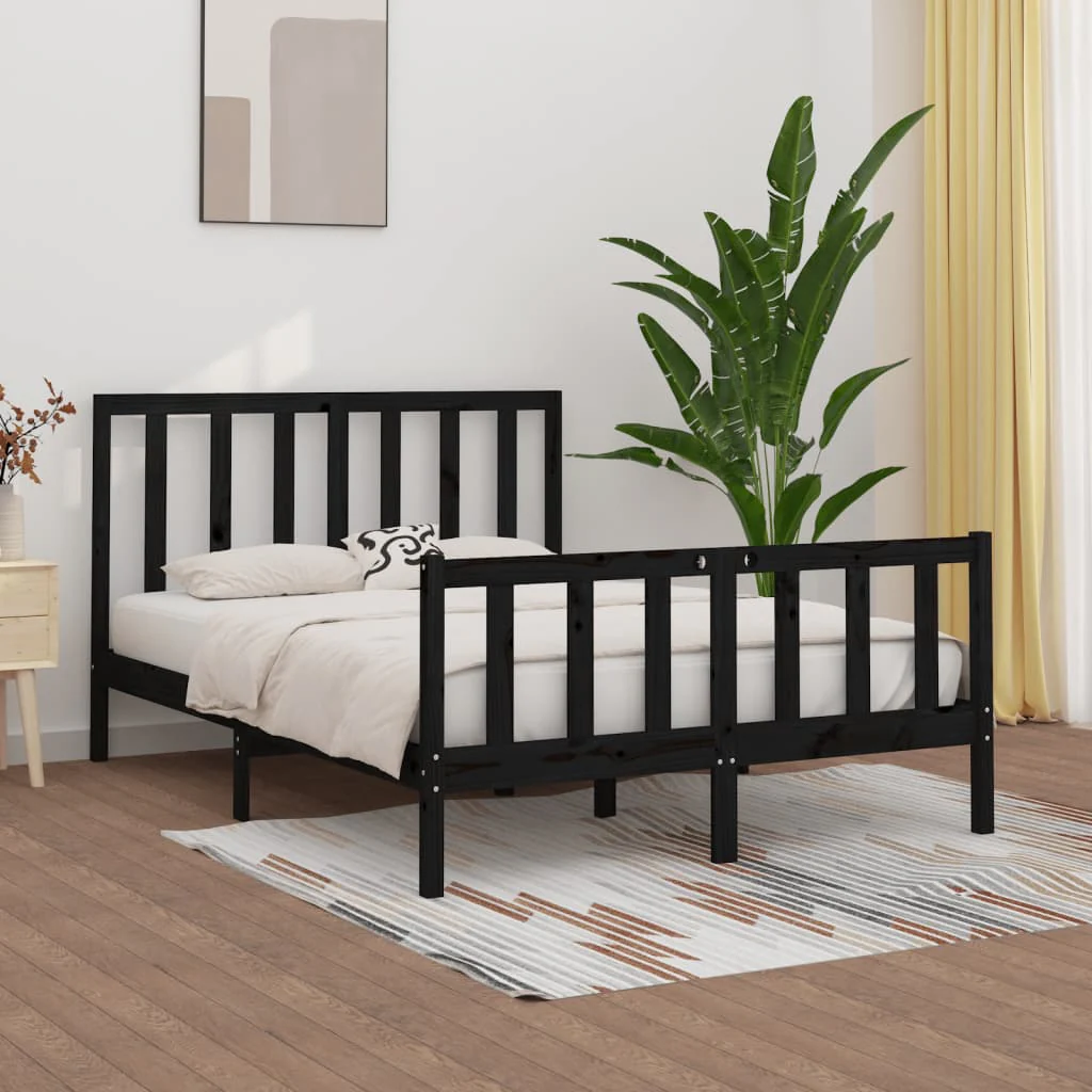 Berkfield Bed Frame Black Solid Wood 160x200 cm