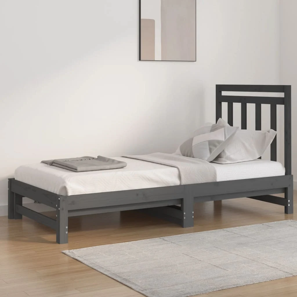 Berkfield Pull-out Day Bed Grey 2x(90x190) cm Solid Wood Pine