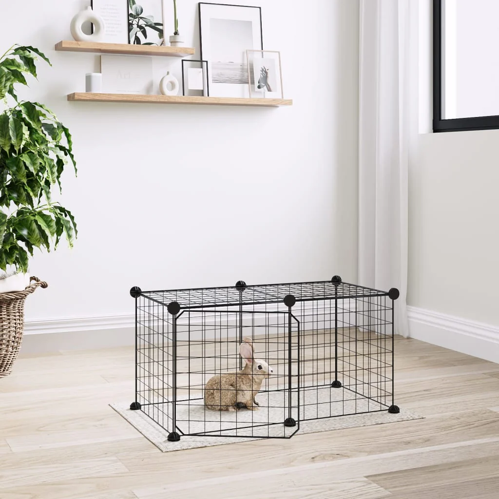 Berkfield 8-Panel Pet Cage with Door Black 35x35 cm Steel