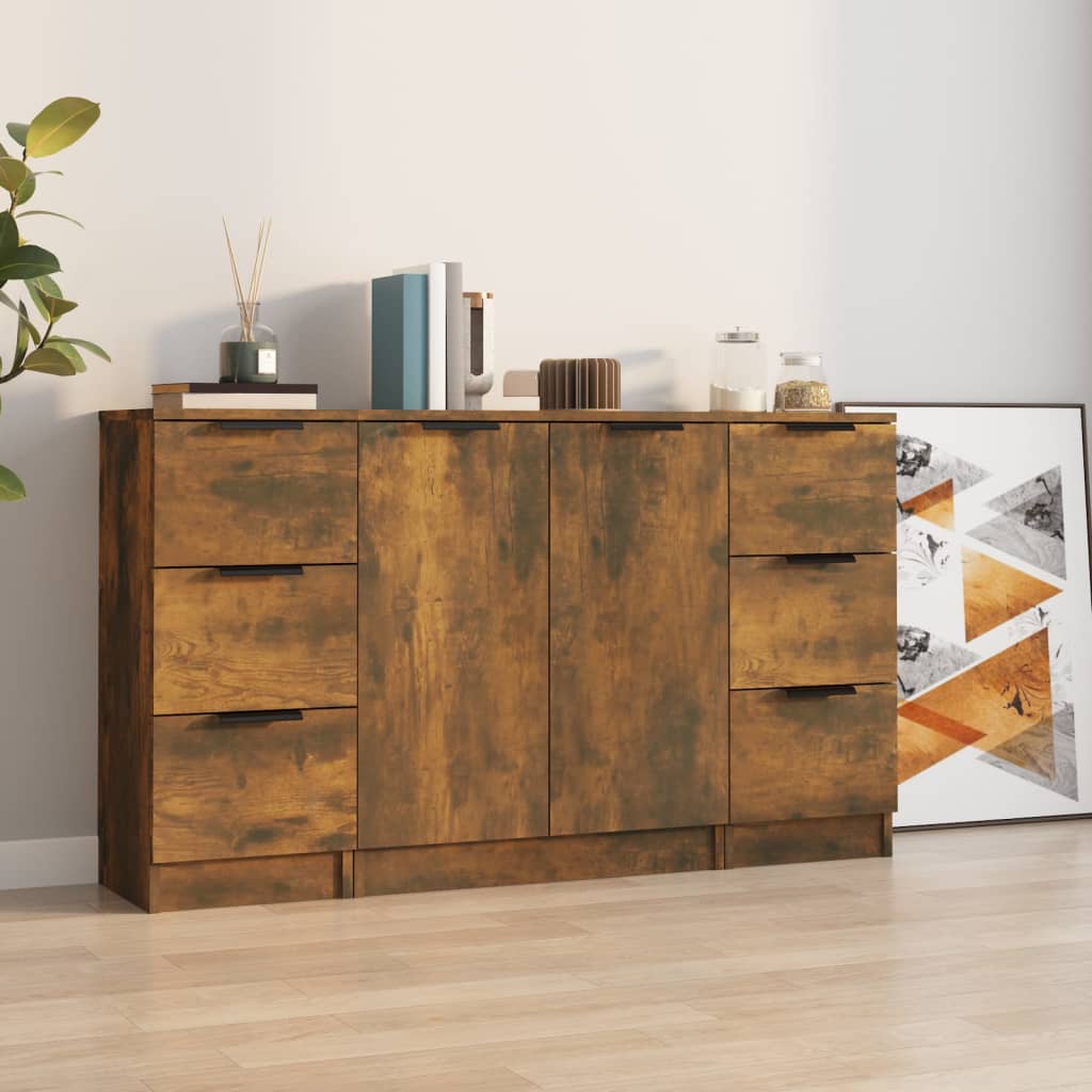Berkfield Sideboards 3 pcs Smoked Oak Engineered Wood
