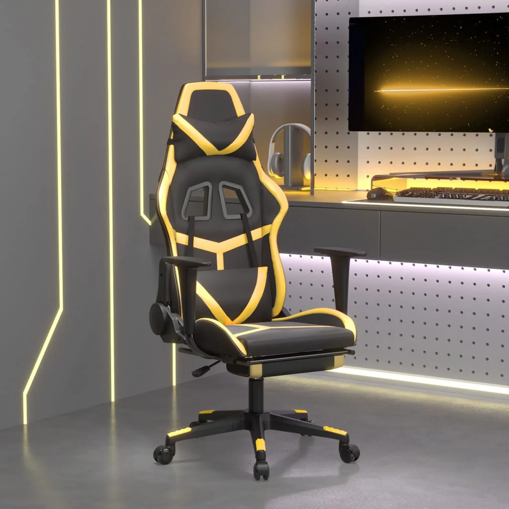 Berkfield Gaming Chair with Footrest Black and Gold Faux Leather