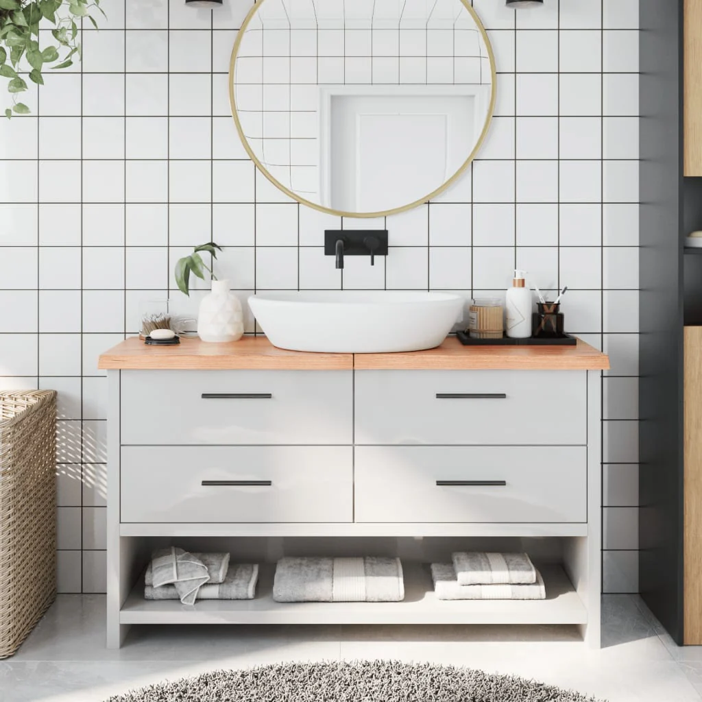 Berkfield Bathroom Countertop Light Brown 140x30x4 cm Treated Solid Wood
