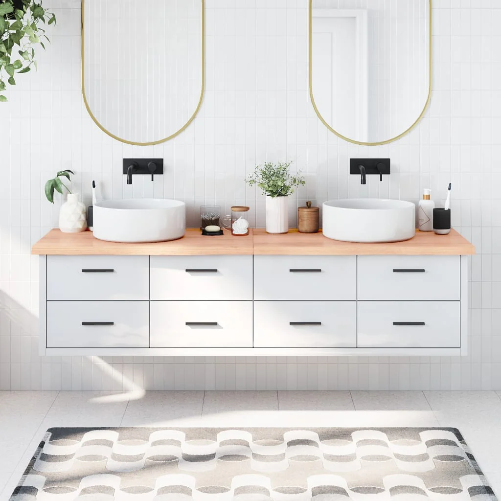 Berkfield Bathroom Countertop Light Brown 200x60x4 cm Treated Solid Wood