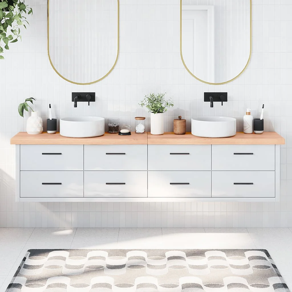 Berkfield Bathroom Countertop Light Brown 220x40x6 cm Treated Solid Wood