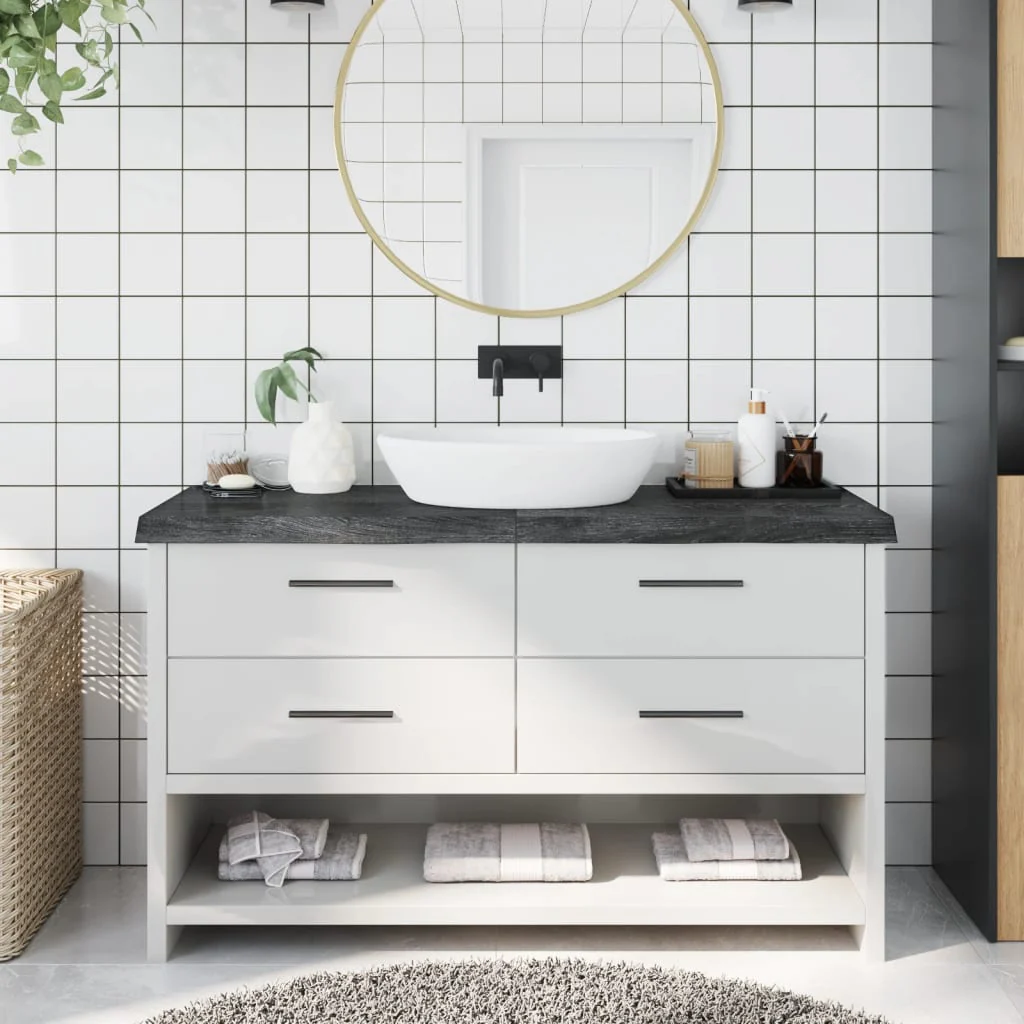 Berkfield Bathroom Countertop Dark Grey 140x50x6 cm Treated Solid Wood
