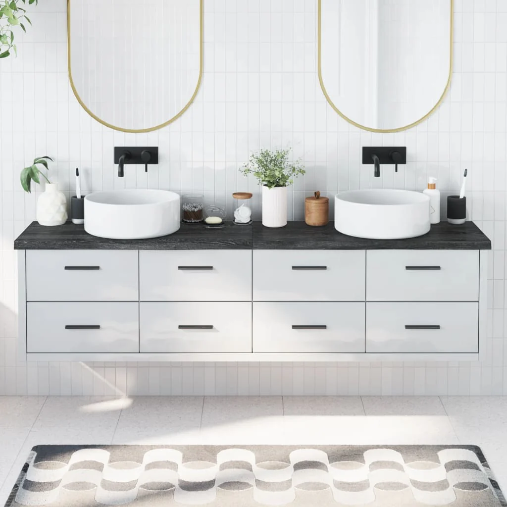 Berkfield Bathroom Countertop Dark Grey 200x30x4 cm Treated Solid Wood