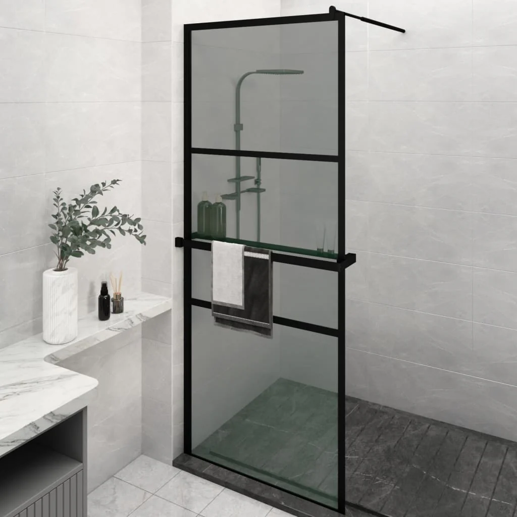 Berkfield Walk-in Shower Wall with Shelf Black 80x195cm ESG Glass&Aluminium