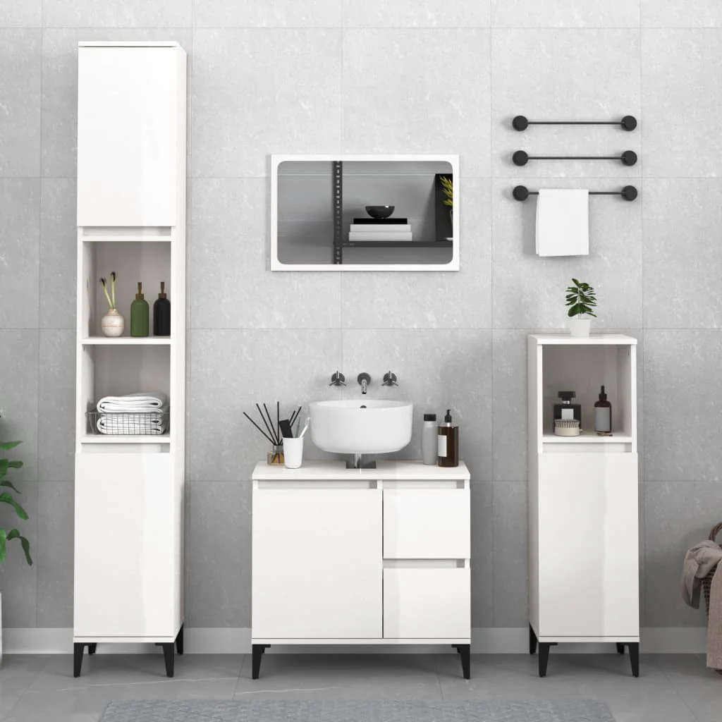 Berkfield 3 Piece Bathroom Cabinet Set High Gloss White Engineered Wood