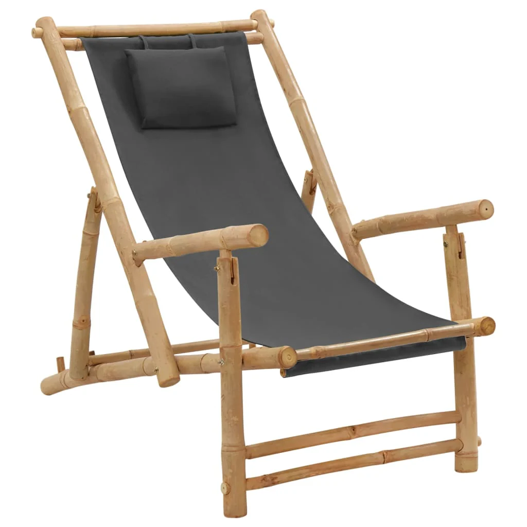 Berkfield Deck Chair Bamboo and Canvas Dark Grey