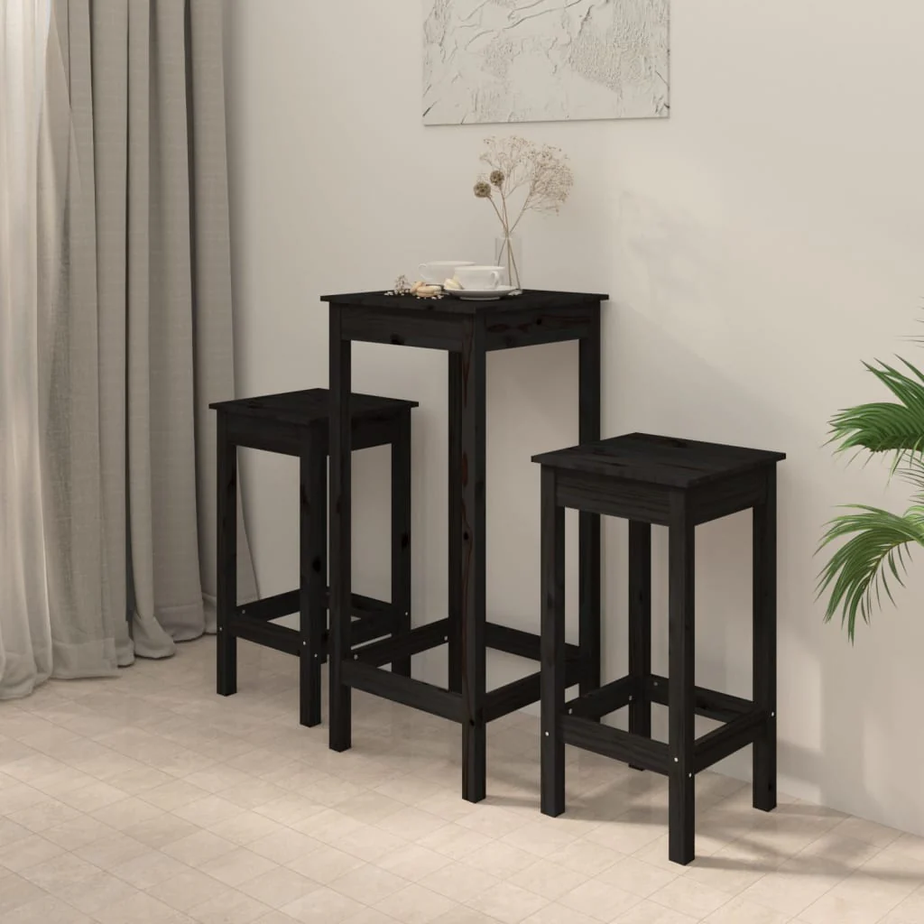 Berkfield 3 Piece Bar Set Black Solid Wood Pine