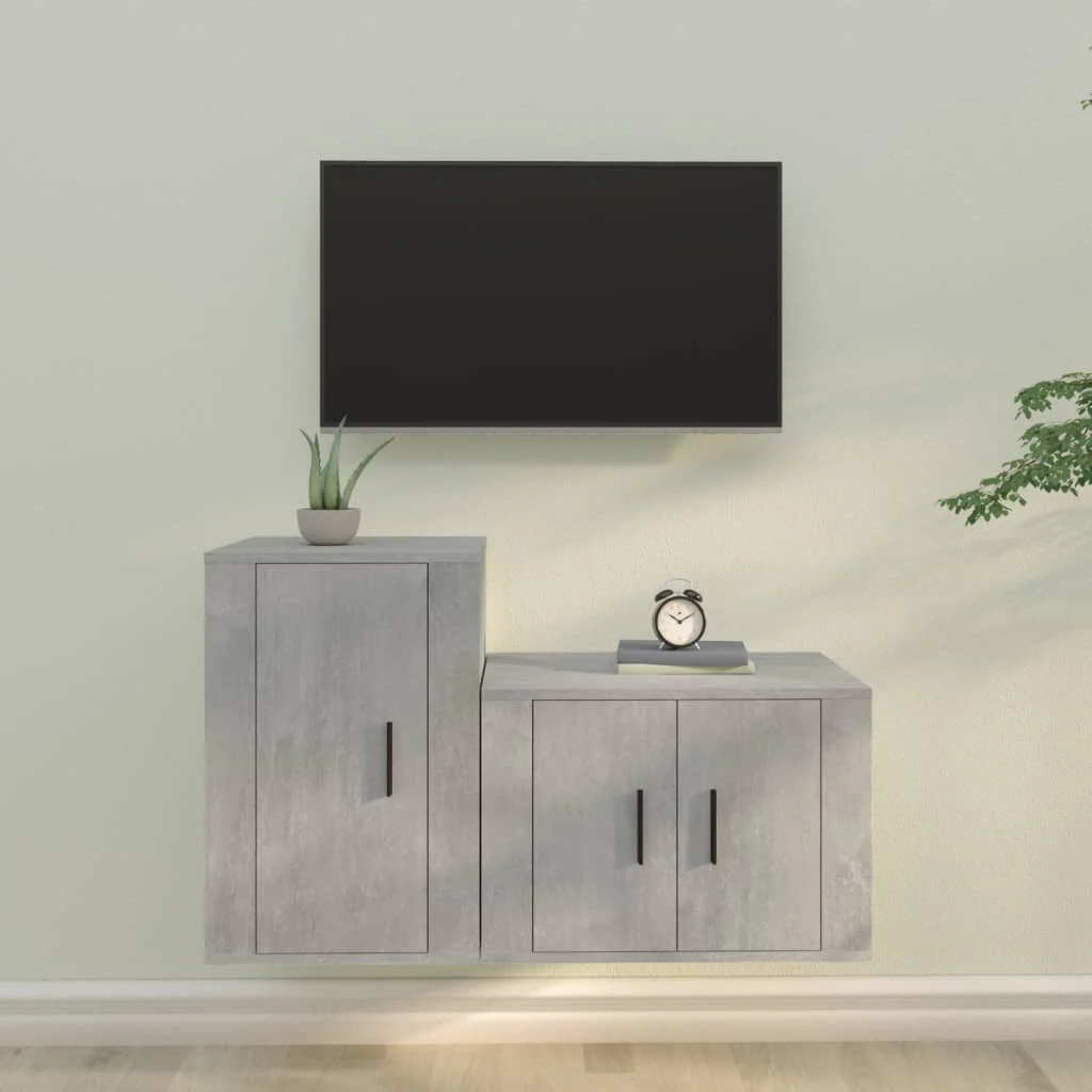Berkfield 2 Piece TV Cabinet Set Concrete Grey Engineered Wood