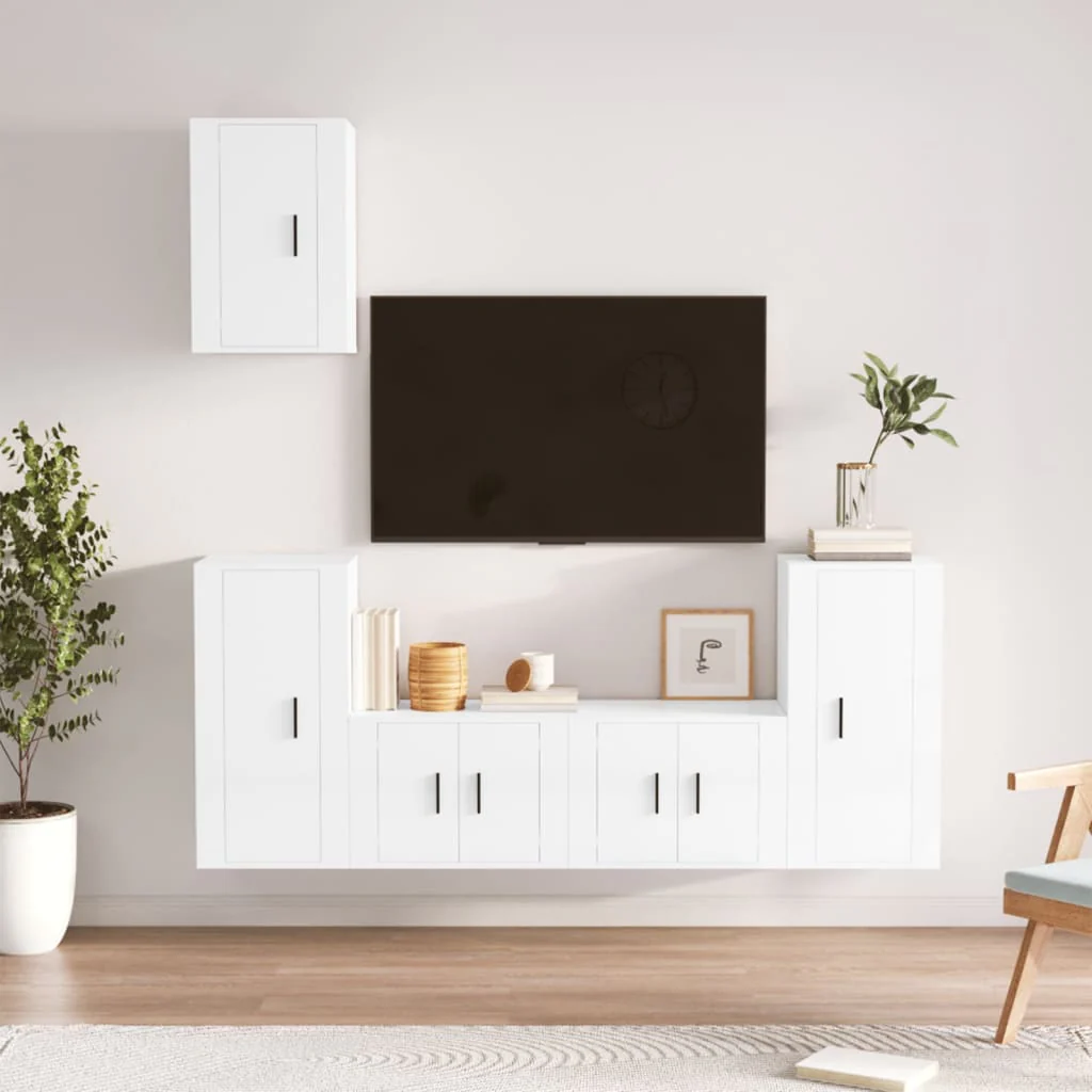 Berkfield 5 Piece TV Cabinet Set High Gloss White Engineered Wood