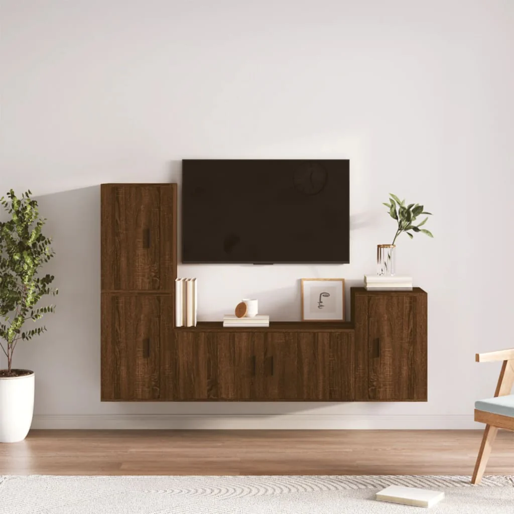 Berkfield 4 Piece TV Cabinet Set Brown Oak Engineered Wood