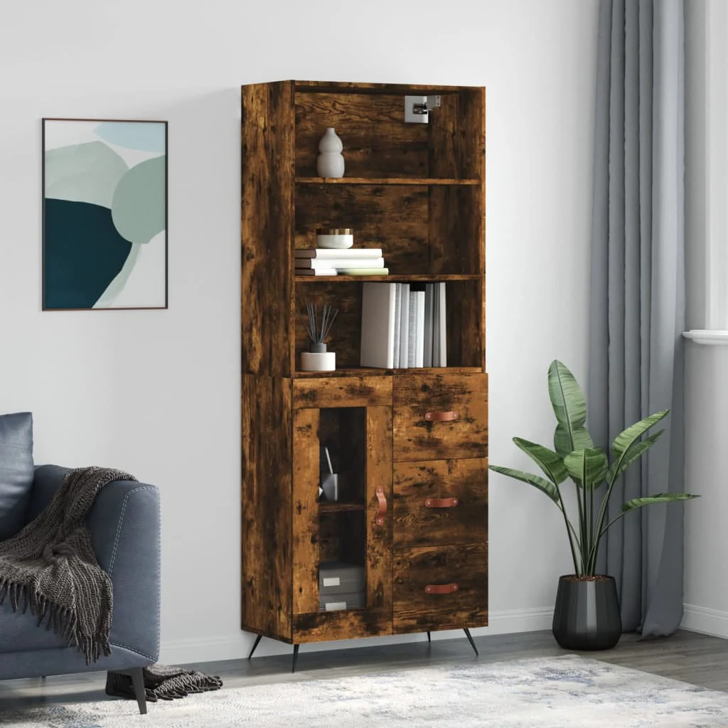 Berkfield Highboard Smoked Oak 69.5x34x180 cm Engineered Wood