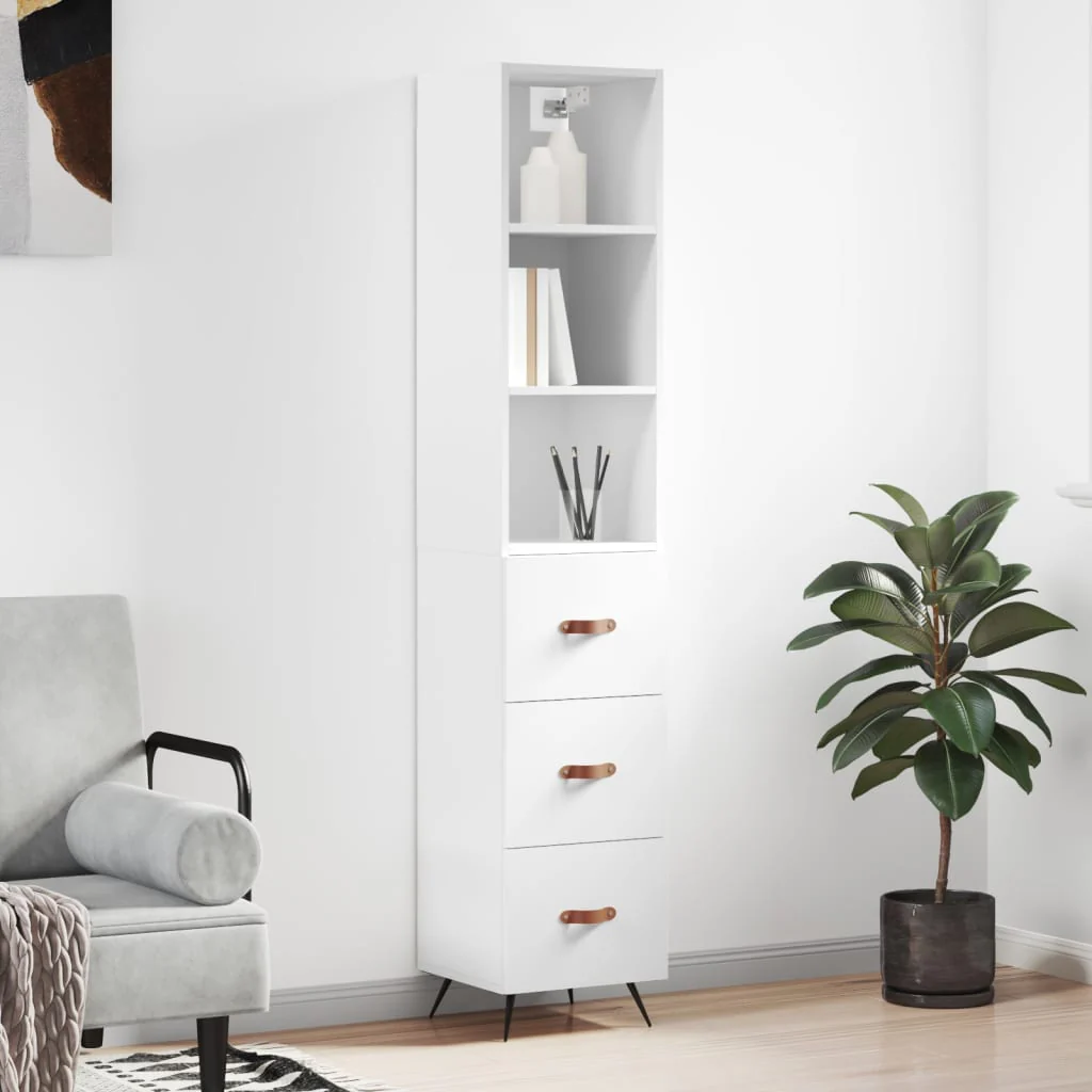 Berkfield Highboard White 34.5x34x180 cm Engineered Wood