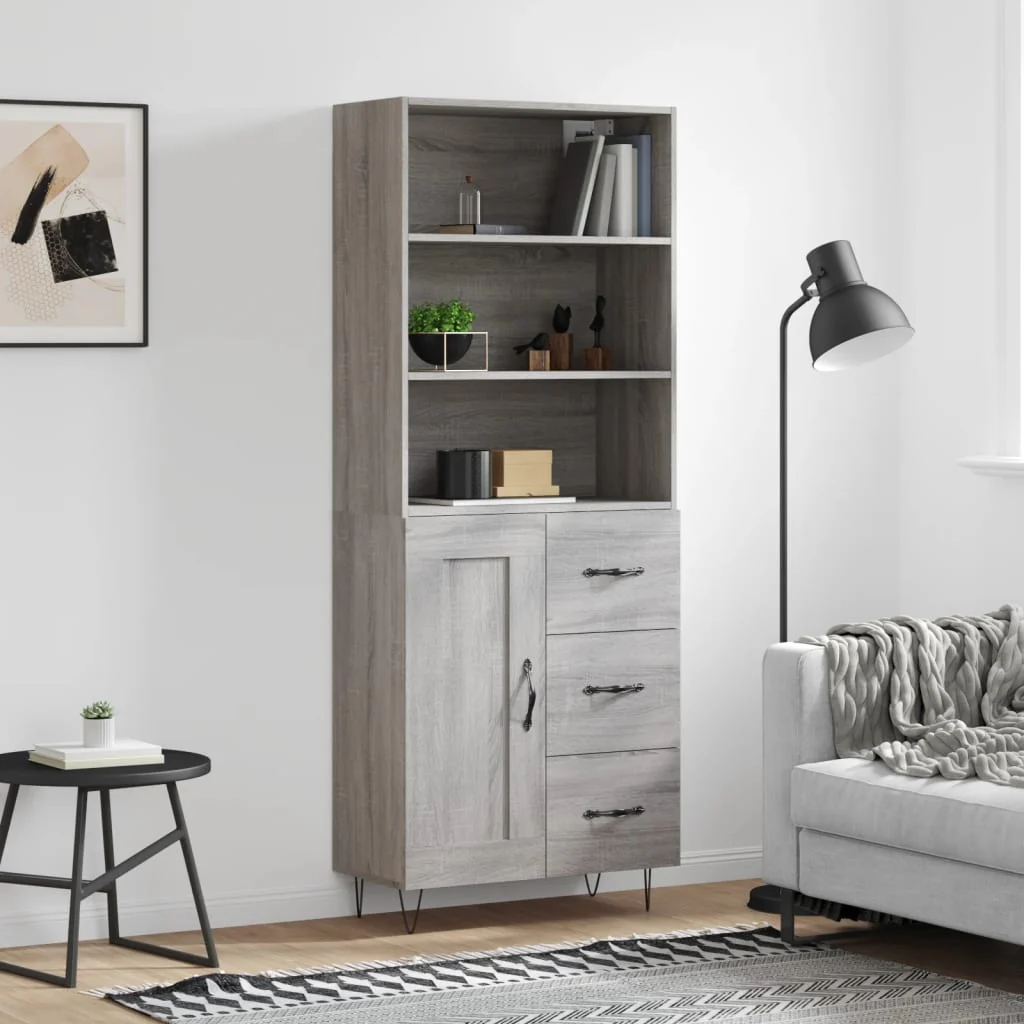 Berkfield Highboard Grey Sonoma 69.5x34x180 cm Engineered Wood
