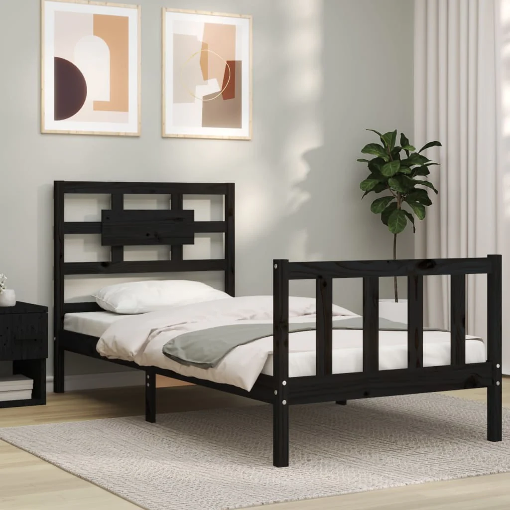 Berkfield Bed Frame with Headboard Black 100x200 cm Solid Wood