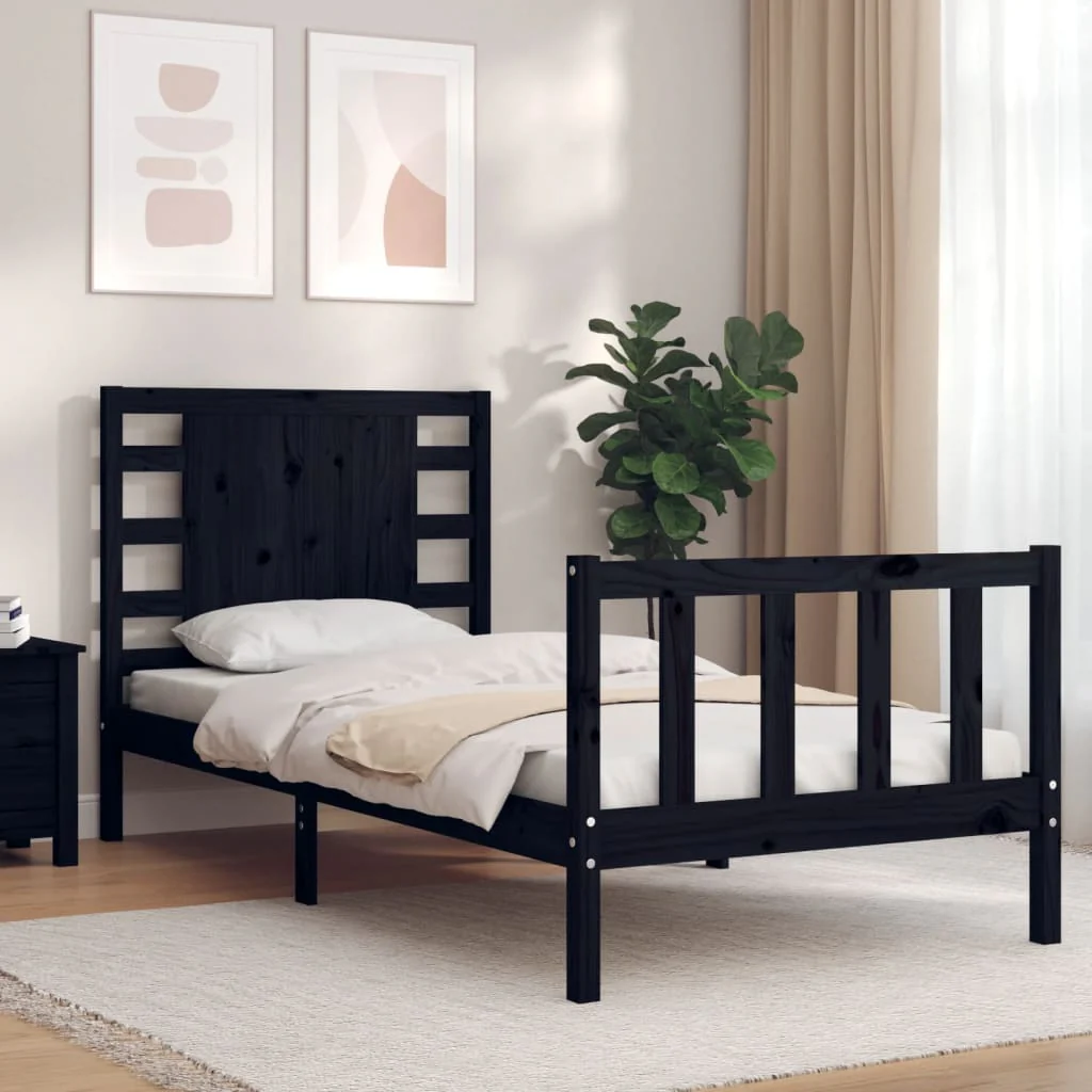 Berkfield Bed Frame with Headboard Black 100x200 cm Solid Wood