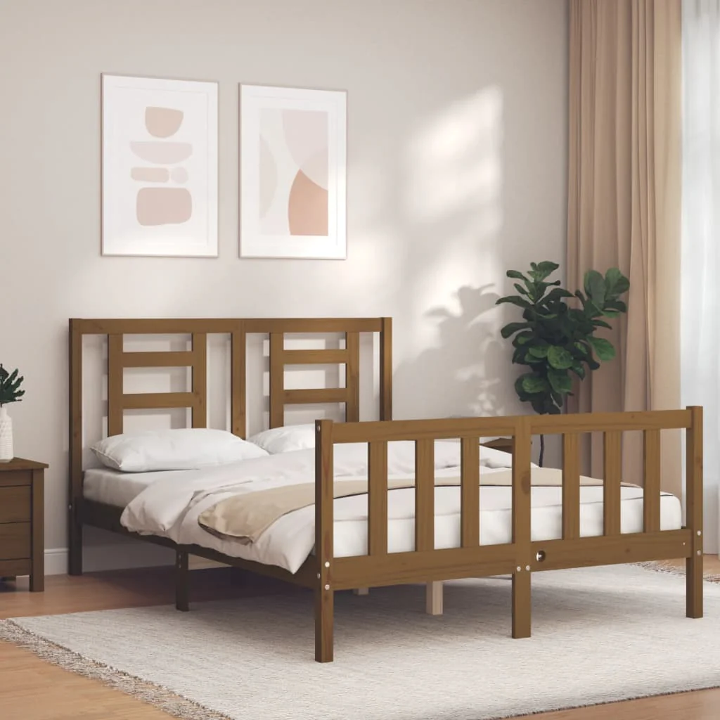 Berkfield Bed Frame with Headboard Honey Brown 140x200 cm Solid Wood