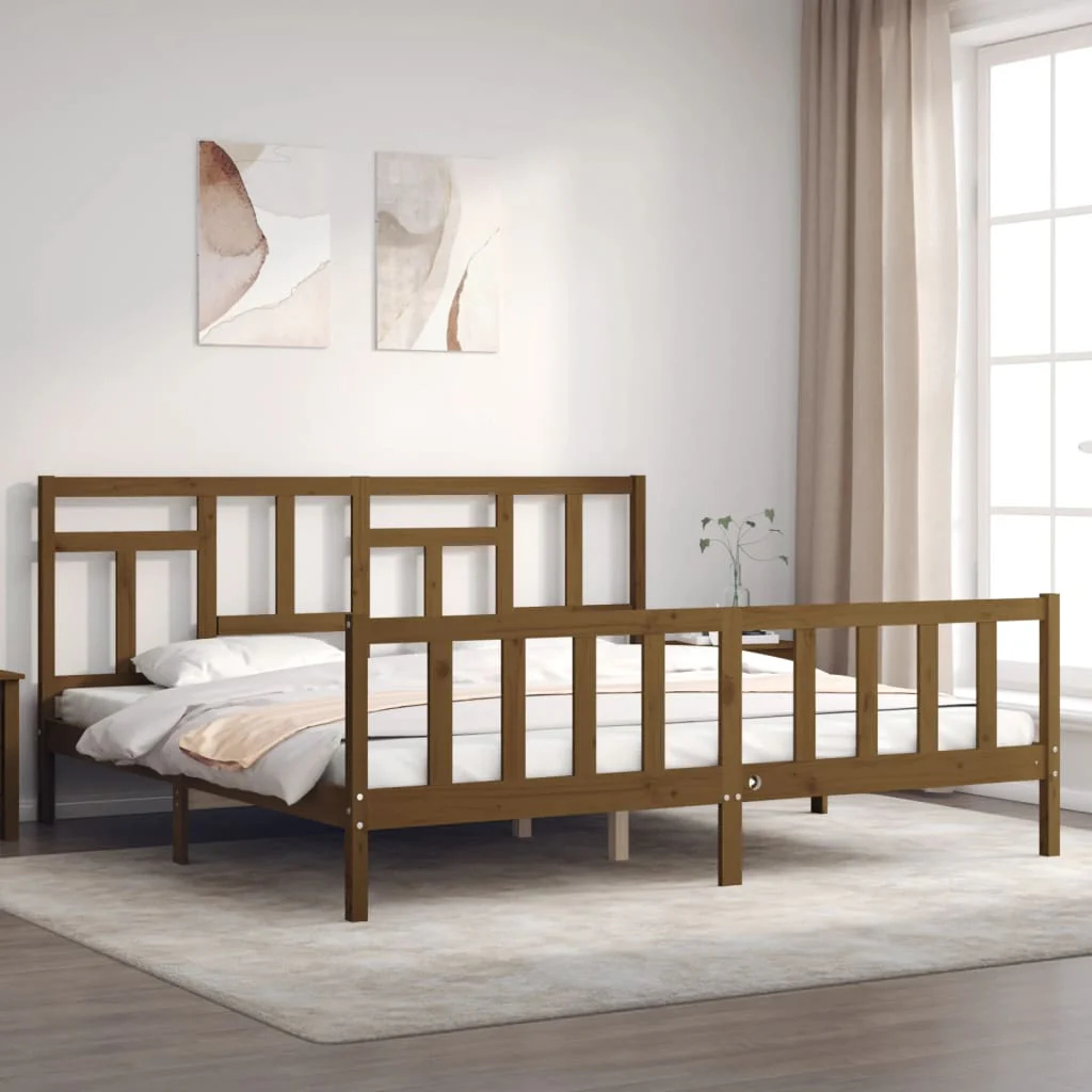 Berkfield Bed Frame with Headboard Honey Brown 200x200 cm Solid Wood