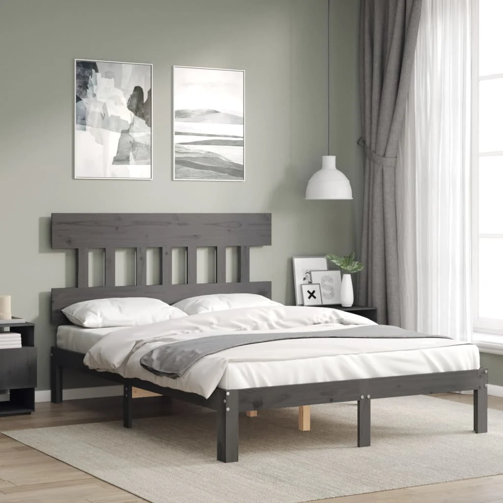 Berkfield Bed Frame with Headboard Grey Small Double Solid Wood