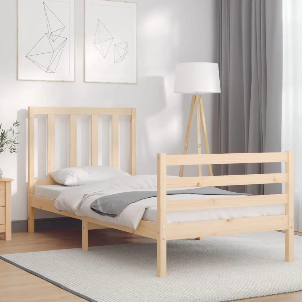 Berkfield Bed Frame with Headboard Small Single Solid Wood