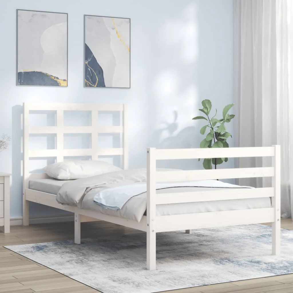 Berkfield Bed Frame with Headboard White 100x200 cm Solid Wood
