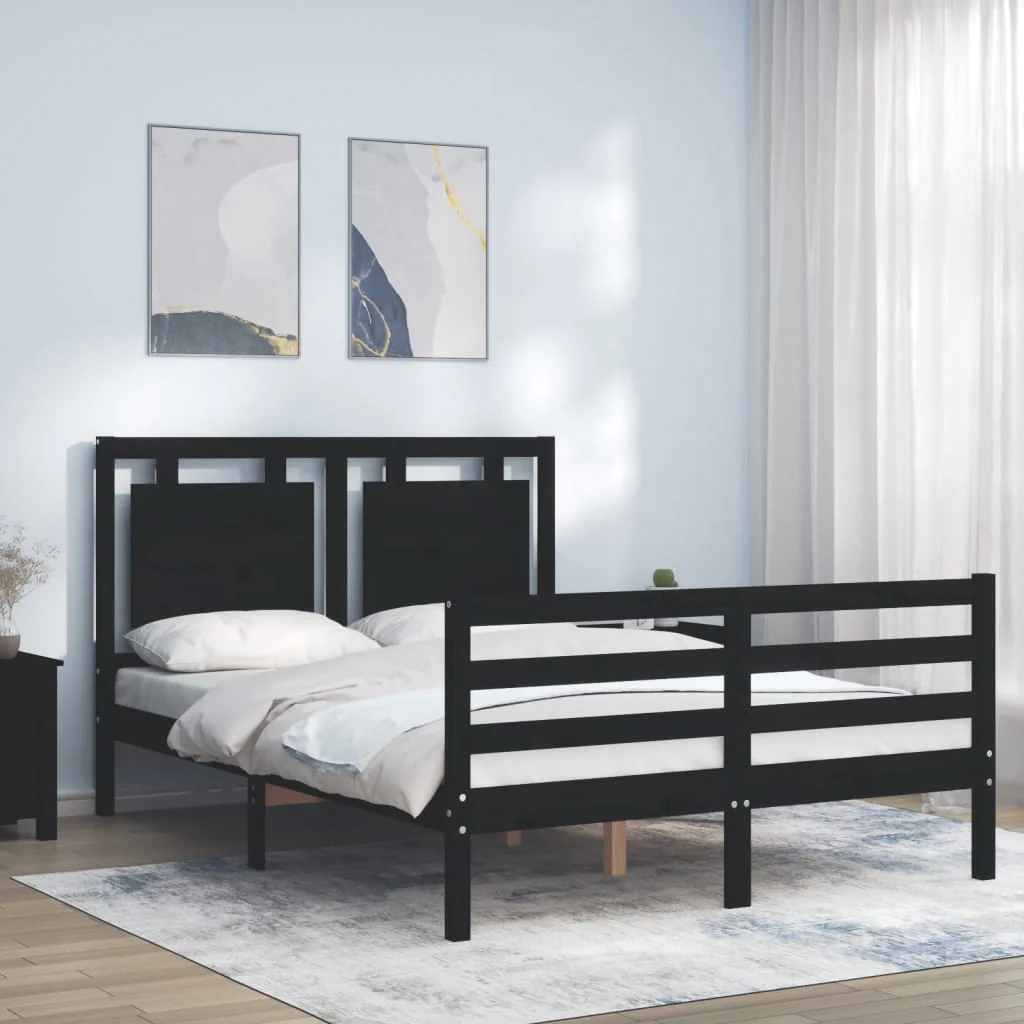 Berkfield Bed Frame with Headboard Black 120x200 cm Solid Wood
