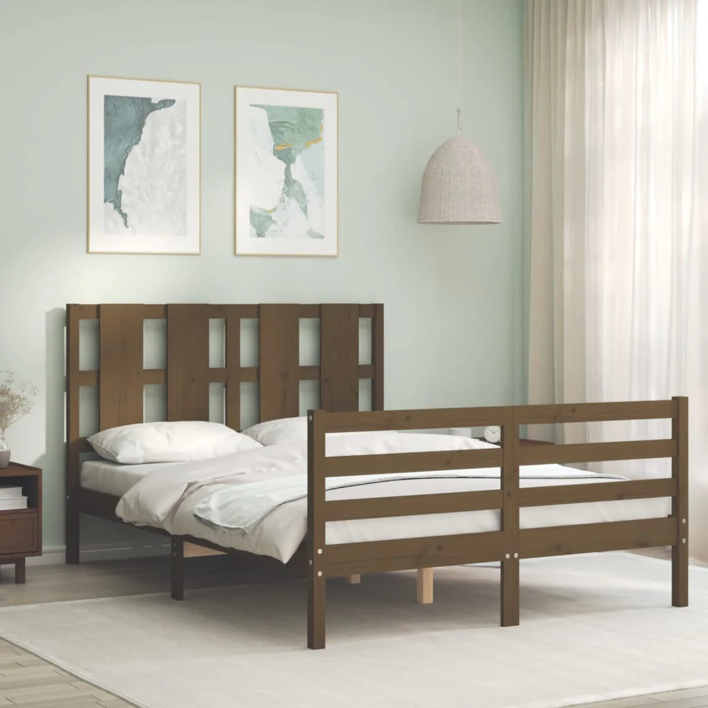 Berkfield Bed Frame with Headboard Honey Brown 140x190 cm Solid Wood