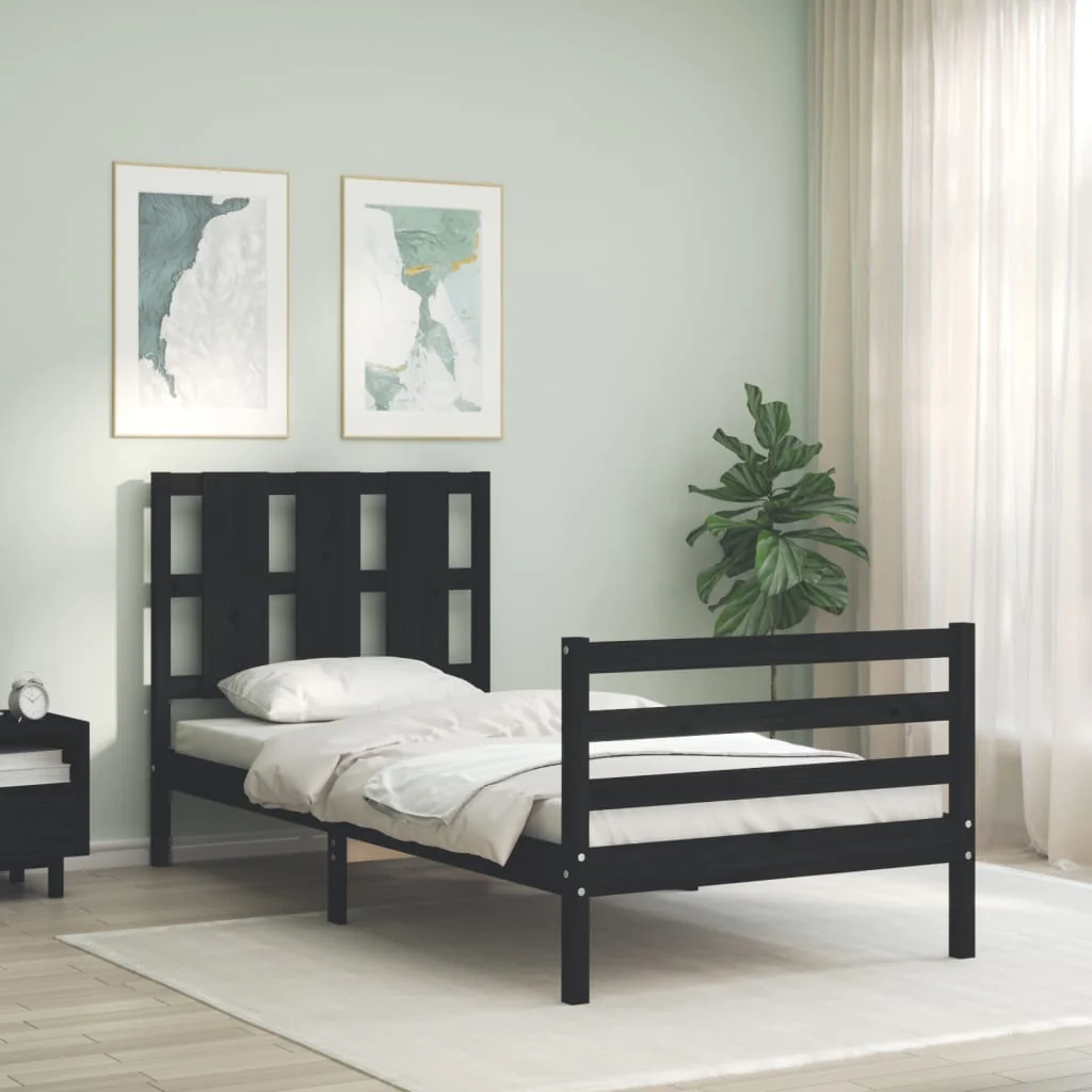 Berkfield Bed Frame with Headboard Black 100x200 cm Solid Wood