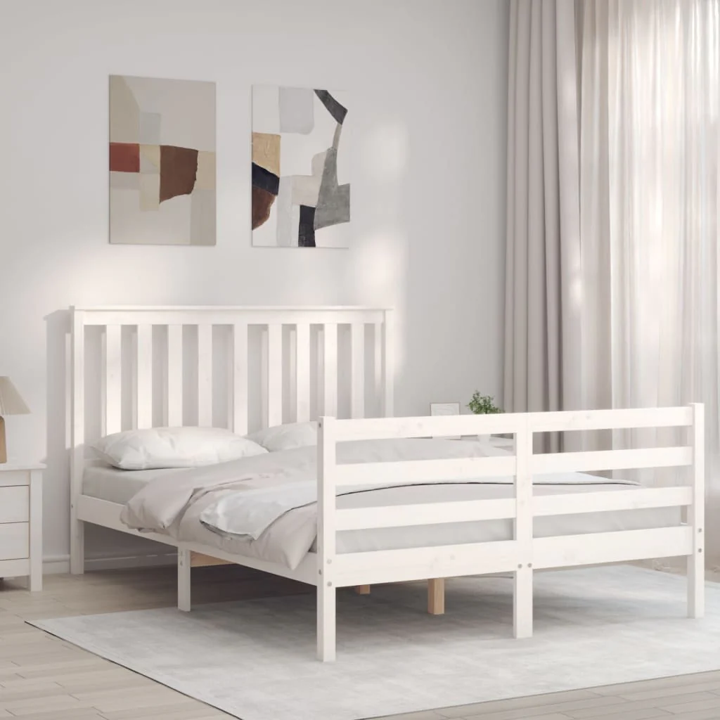 Berkfield Bed Frame with Headboard White 140x200 cm Solid Wood