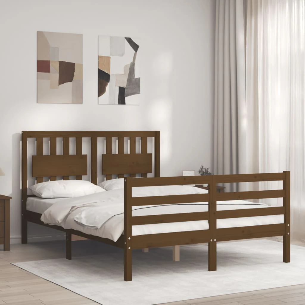 Berkfield Bed Frame with Headboard Honey Brown Double Solid Wood