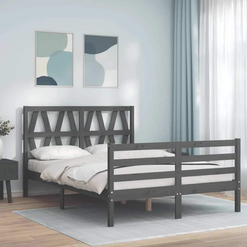 Berkfield Bed Frame with Headboard Grey 140x190 cm Solid Wood