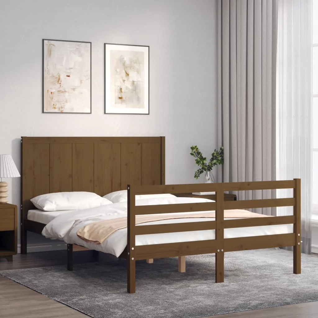 Berkfield Bed Frame with Headboard Honey Brown 120x200 cm Solid Wood
