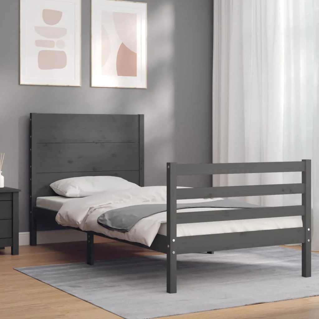 Berkfield Bed Frame with Headboard Grey 90x200 cm Solid Wood